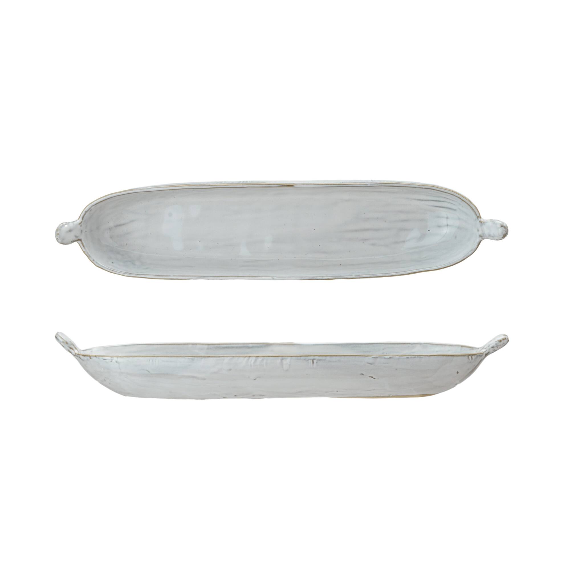 Hello Honey® 13.25" Long White Stoneware Dish with Reactive Glaze